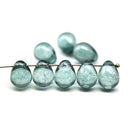 10x13mm Blue green teardrops czech glass large briolettes with luster, 8pc
