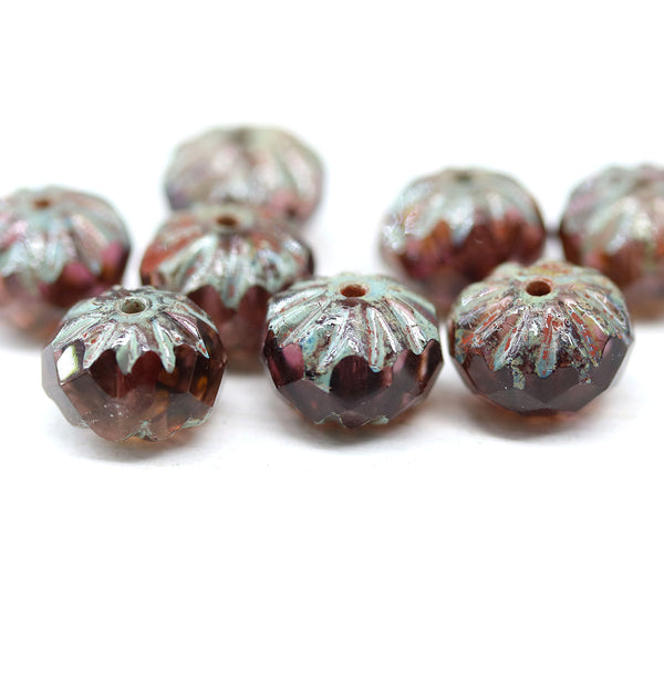 7x10mm Purple crueller rondelle Czech glass picasso beads