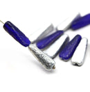 17x6mm Long cobalt blue triangle beads silver coating Czech glass, 10Pc