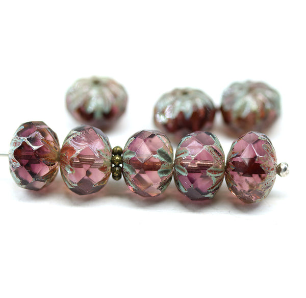 7x10mm Purple crueller rondelle Czech glass picasso beads