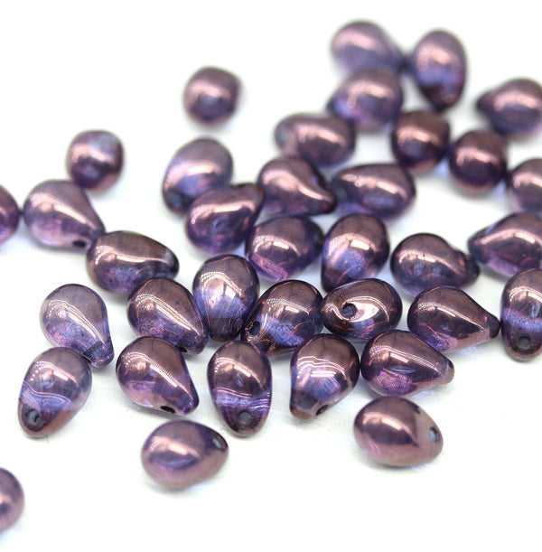 5x7mm Blue Purple teardrops, czech glass beads