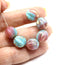 12mm Opal pink green melon czech glass beads, gold wash, 6pc