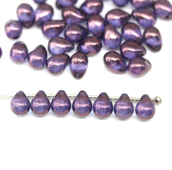 5x7mm Blue Purple teardrops, czech glass beads