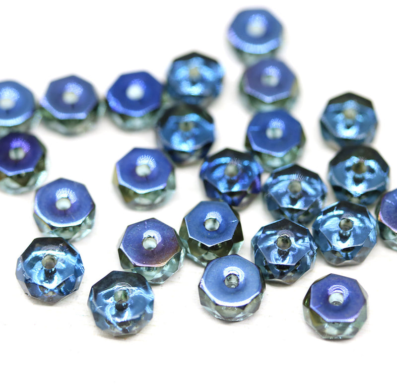 6x3mm Montana blue rondelle fire polished czech beads metallic - 25pc