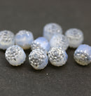 8mm Opal grey cathedral beads Czech glass silver ends 