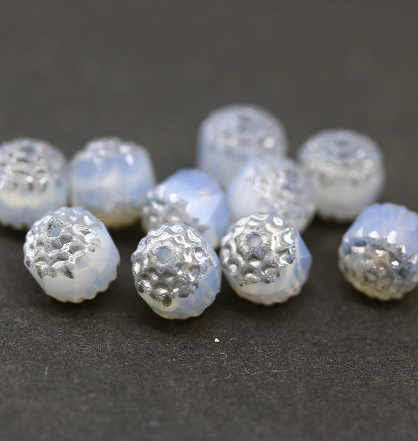 8mm Opal grey cathedral beads Czech glass silver ends 