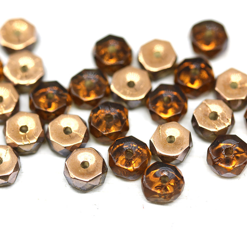 6x3mm Brown topaz rondelle fire polished czech beads - 25pc