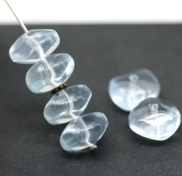 9x14mm Water Blue puffy rondels Czech glass beads