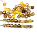 4mm Amber topaz Czech glass beads mix fire polished - 50Pc