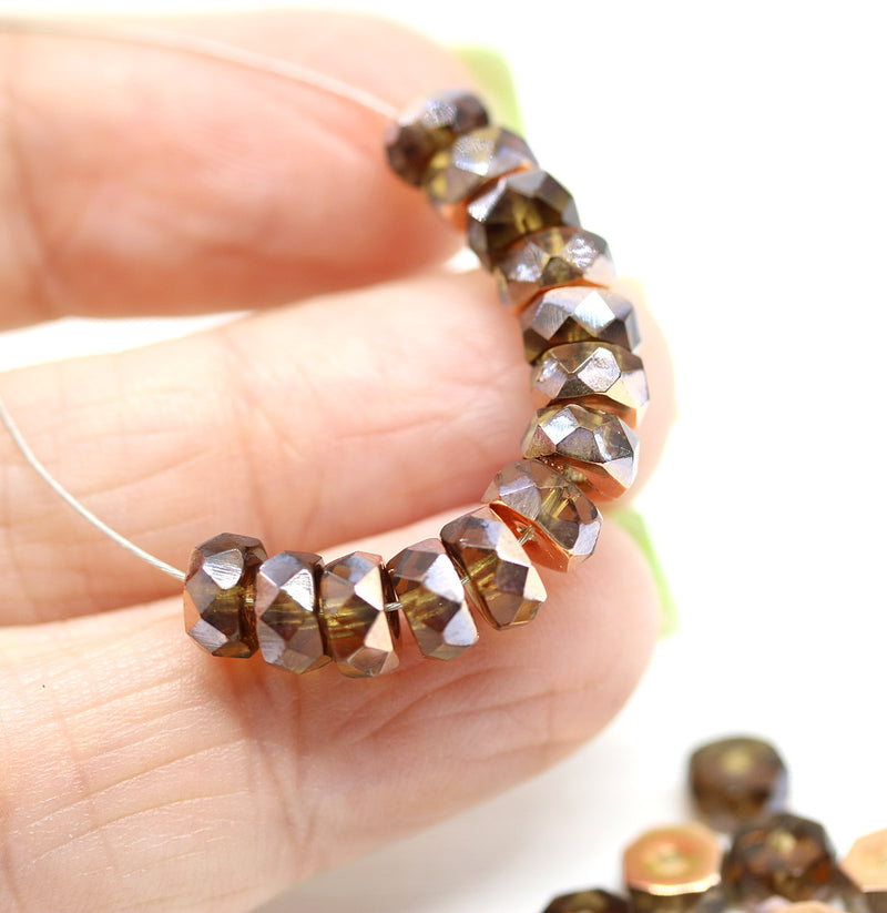 6x3mm Brown topaz rondelle fire polished czech beads - 25pc