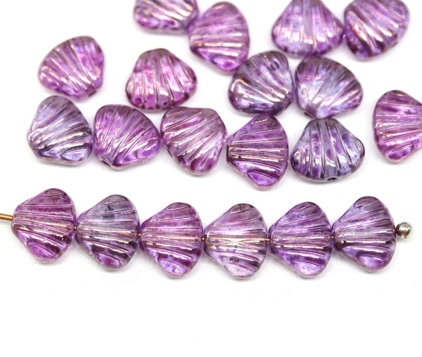 9x7mm Glass shell Czech beads, center drilled, 20pc