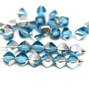 6mm Aqua blue silver bicone Czech glass beads, 30Pc