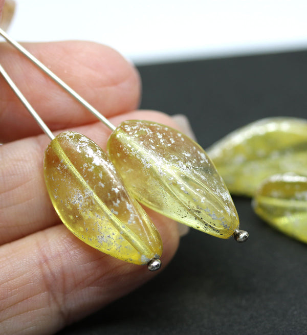 24x13mm Yellow oval Czech glass large twist beads 