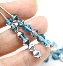 6mm Aqua blue silver bicone Czech glass beads, 30Pc