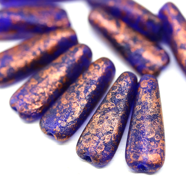 17x6mm Long cobalt blue triangle beads copper flakes Czech glass, 10Pc