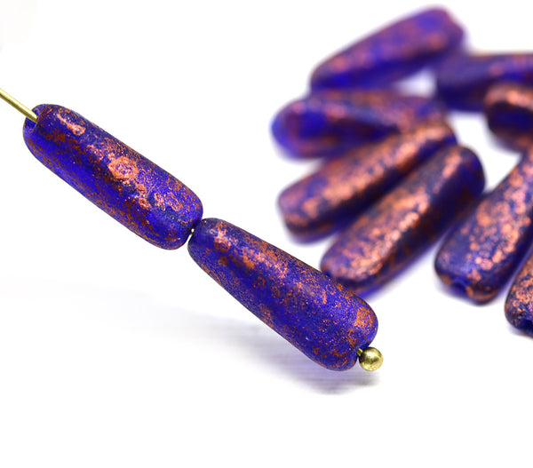 17x6mm Long cobalt blue triangle beads copper flakes Czech glass, 10Pc