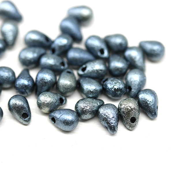 4x6mm Blue gray rustic small drops czech glass 40pc