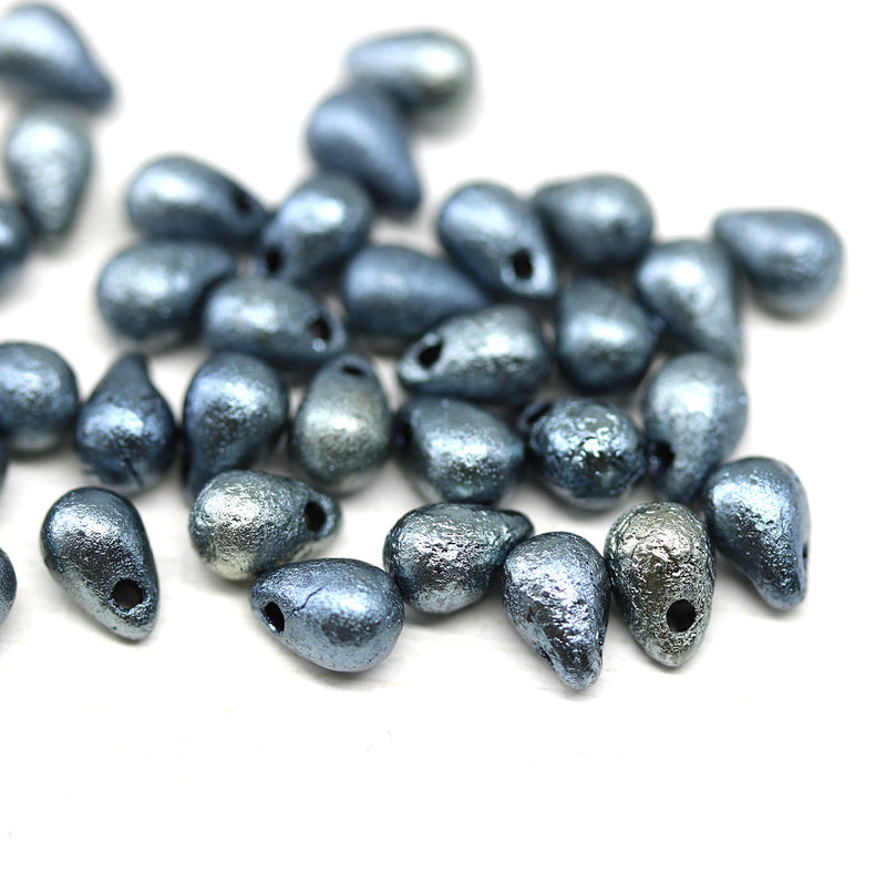 4x6mm Blue gray rustic small drops czech glass 40pc