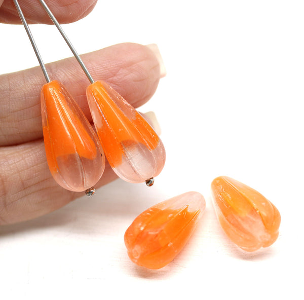 22x11mm Orange pear shape teardrop czech glass beads