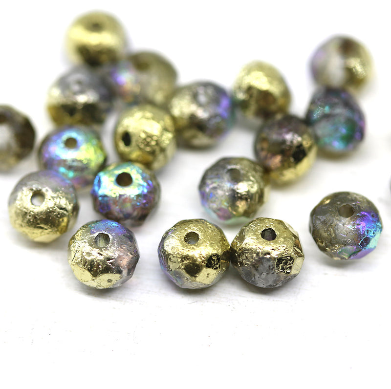 5x7mm Rustic gold AB finish czech glass rondelle beads seaglass finish 20pc