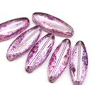 24x9mm Pink long glass beads, oval flat - 4Pc