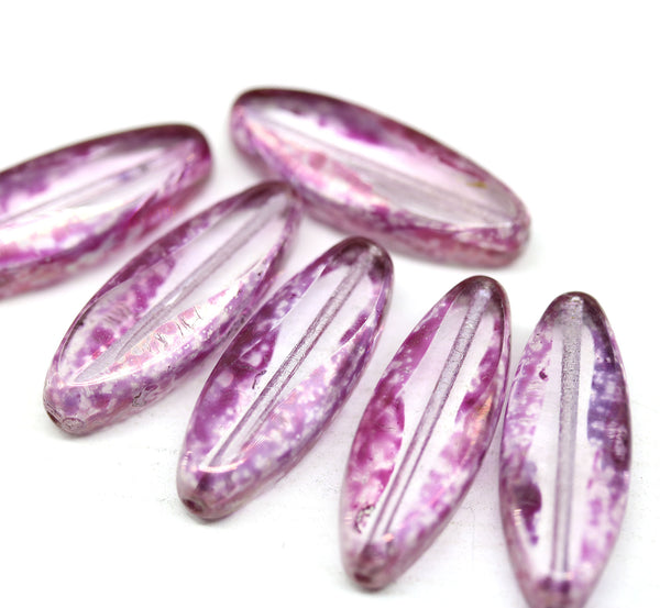24x9mm Pink long glass beads, oval flat - 4Pc