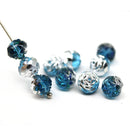 8mm Mixed blue rose bud flower round fire polished beads 10pc