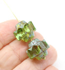 13x15mm Green picasso crown czech glass fire polished large bicones