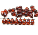 6x9mm Dark topaz czech glass teardrop beads picasso 