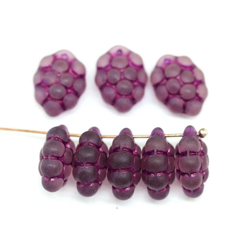 Frosted purple grape fruit Czech glass beads, 8pc