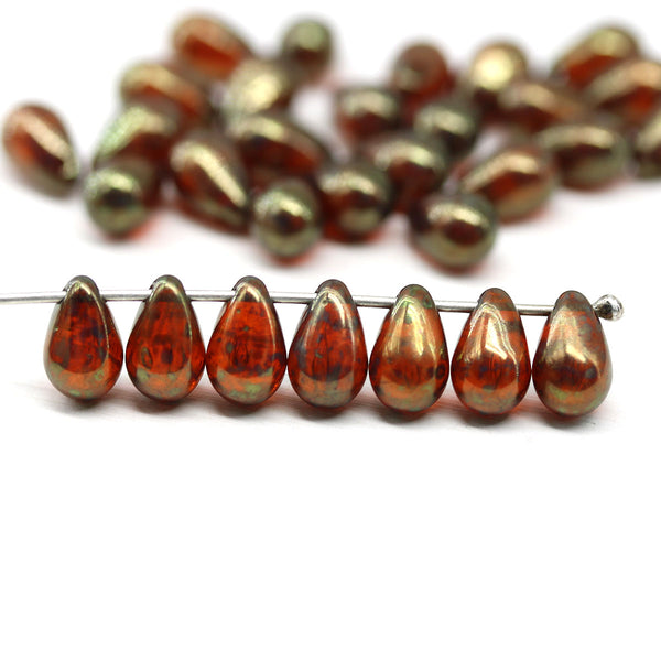 6x9mm Dark red czech glass teardrop beads