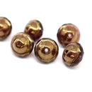 8x10mm Dark purple saucer Czech glass beads, UFO shape, golden ends - 6pc