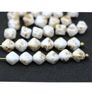 6mm White gold flakes bicone Czech glass beads, 30Pc