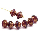 8x10mm Dark purple saucer Czech glass beads, UFO shape, golden ends - 6pc