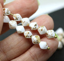 6mm White gold flakes bicone Czech glass beads, 30Pc