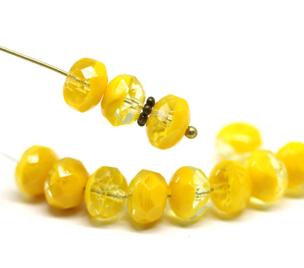 6x9mm Dark yellow Czech glass fire polished rondelle beads - 12Pc