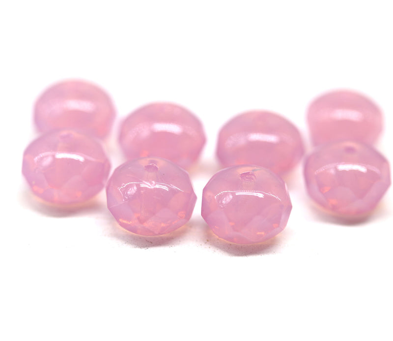6x8mm Opal pink Czech glass fire polished rondelle beads - 8Pc