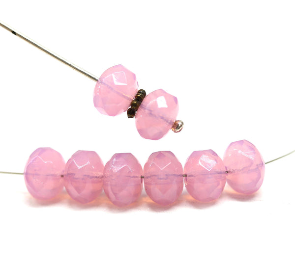 6x8mm Opal pink Czech glass fire polished rondelle beads - 8Pc