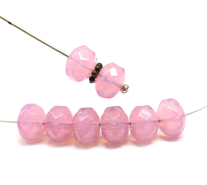 6x8mm Opal pink Czech glass fire polished rondelle beads - 8Pc