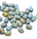 7x5mm Blue teardrop rustic wash czech glass picasso pear beads, 40pc