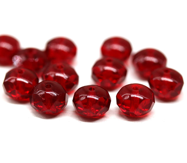 6x8mm Dark red Czech glass fire polished rondelle beads - 12Pc