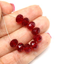 6x8mm Dark red Czech glass fire polished rondelle beads - 12Pc
