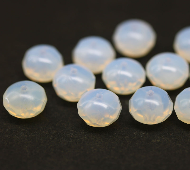 6x8mm Opal white Czech glass fire polished rondelle beads - 12Pc