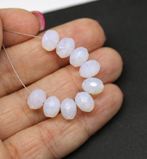 6x8mm Opal white Czech glass fire polished rondelle beads - 12Pc