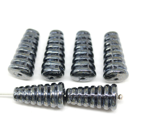 19x10mm Large cone czech glass beads Black luster, 6pc