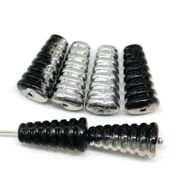 19x10mm Large cone czech glass beads Black silver luster, 6pc
