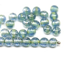 6mm Blue green druk round czech glass bead spacers silver wash - 30Pc