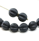 12mm Frosted black melon czech glass beads, 8pc