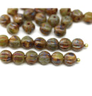 6mm Mixed brown round druk melon shape czech glass picasso beads, 30Pc