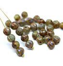 6mm Mixed brown round druk melon shape czech glass picasso beads, 30Pc